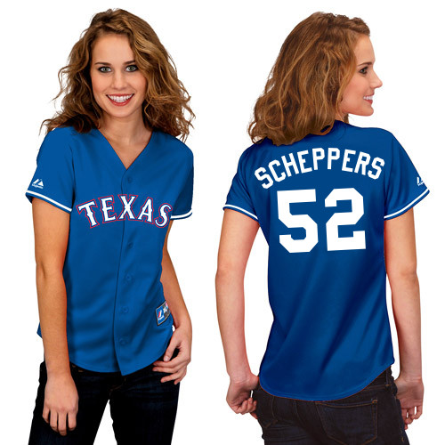 Tanner Scheppers #52 mlb Jersey-Texas Rangers Women's Authentic 2014 Alternate Blue Baseball Jersey